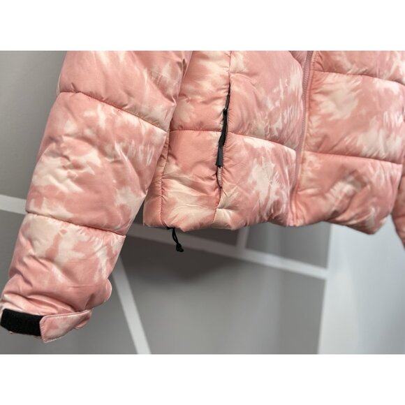 North Face Cropped Saikuru Rose Pink Tie Dye Puffer Jacket Women’s L 12-14 Zip - Picture 4 of 16